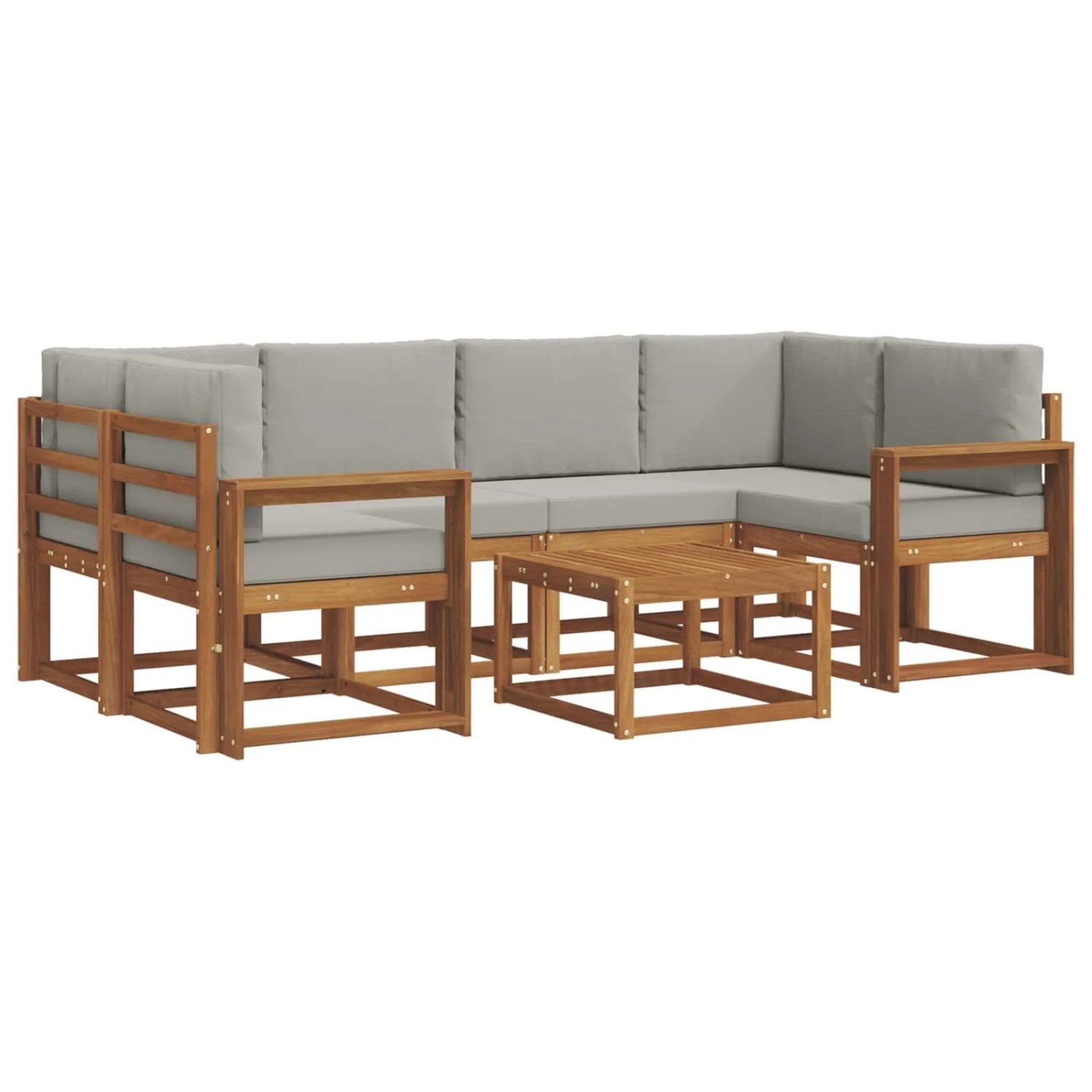 vidaXL Outdoor-Sofagarnitur mit Kissen 7-Tlg Natur und Hellgrau 3366084