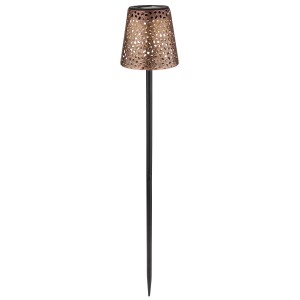 Globo Solarleuchte, 70 cm, schwarz matt, mit kupferfarbenem Schirm und Dekorstanzungen für den Außenbereich.