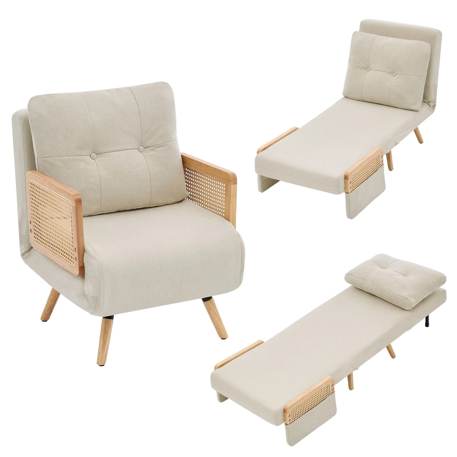Merax Schlafsessel 3in1 Gästebett Verstellbare Rückenlehne Beige