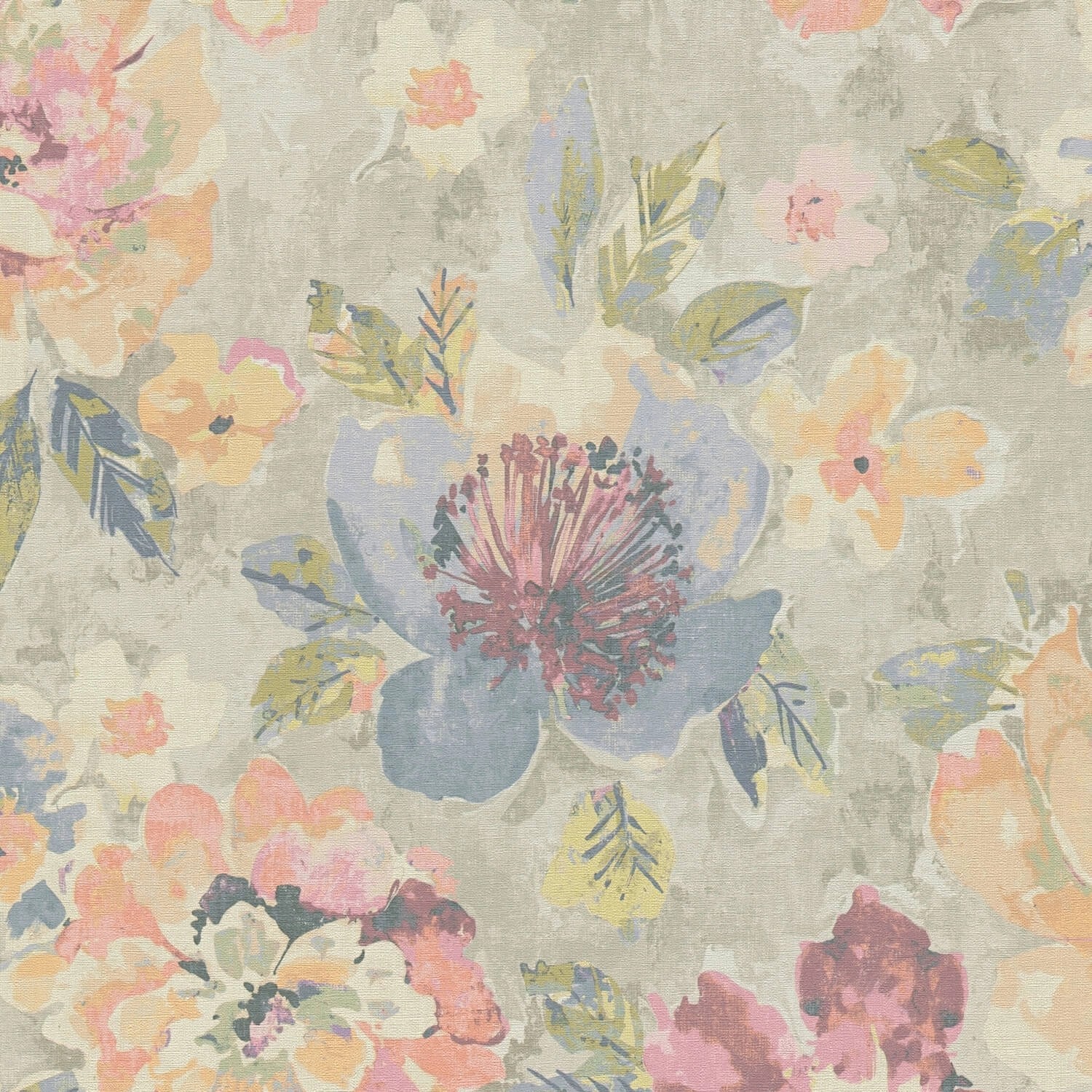 PROFHOME 396072-GU Blumen Tapete Aquarell-Stil Matt Grau Pink Blau Gelb 0,5 günstig online kaufen
