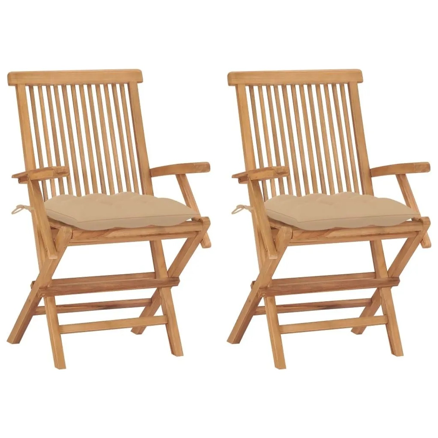 vidaXL Gartenstühle mit Beigen Kissen 2 Stk Massivholz Teak 3062505