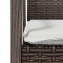 Detailansicht: Brauner Rattan Gartenstuhl mit cremeweißem Kissen, Teil der vidaXL Essgruppe.