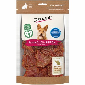 Dokas Kaninchen-Rippen mit Fleisch, 100g, getrockneter Hunde-Natursnack für Kauspaß & Belohnung.