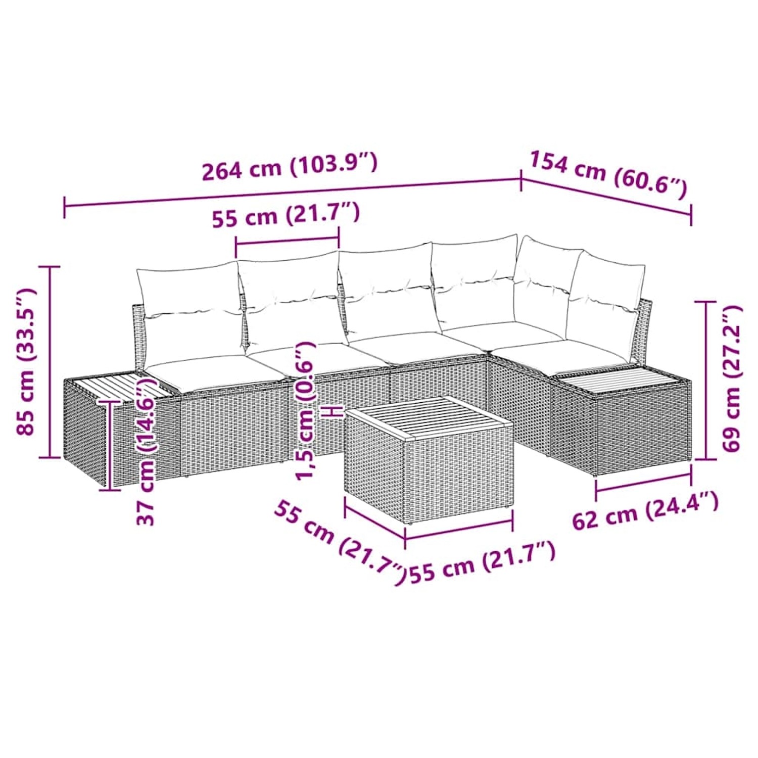 vidaXL Garten-Sofa-Set mit Kissen 6-Tlg Grau Poly Rattan 3348090 günstig online kaufen