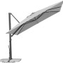 Silbergrauer Schneider Ampelschirm (358x300 cm) mit Dreh- und Neigungsfunktion.