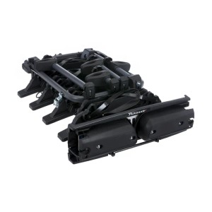 Zusammengeklappter Peruzzo Fahrradträger Pure Instinct für 4 Fahrräder, ein Kupplungsträger aus Stahl und Kunststoff.