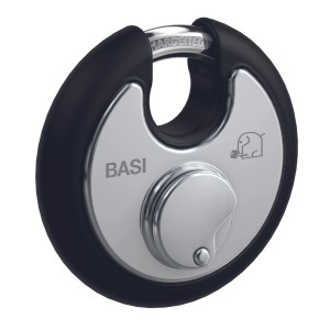 Basi Rundbügel-Vorhangschloss RVS 610W, 70 mm, schwarz, aus Edelstahl mit Witterungsschutz.