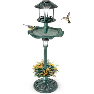 Costway Vogeltränke mit Solarleuchte Grün 43 x 110 cm