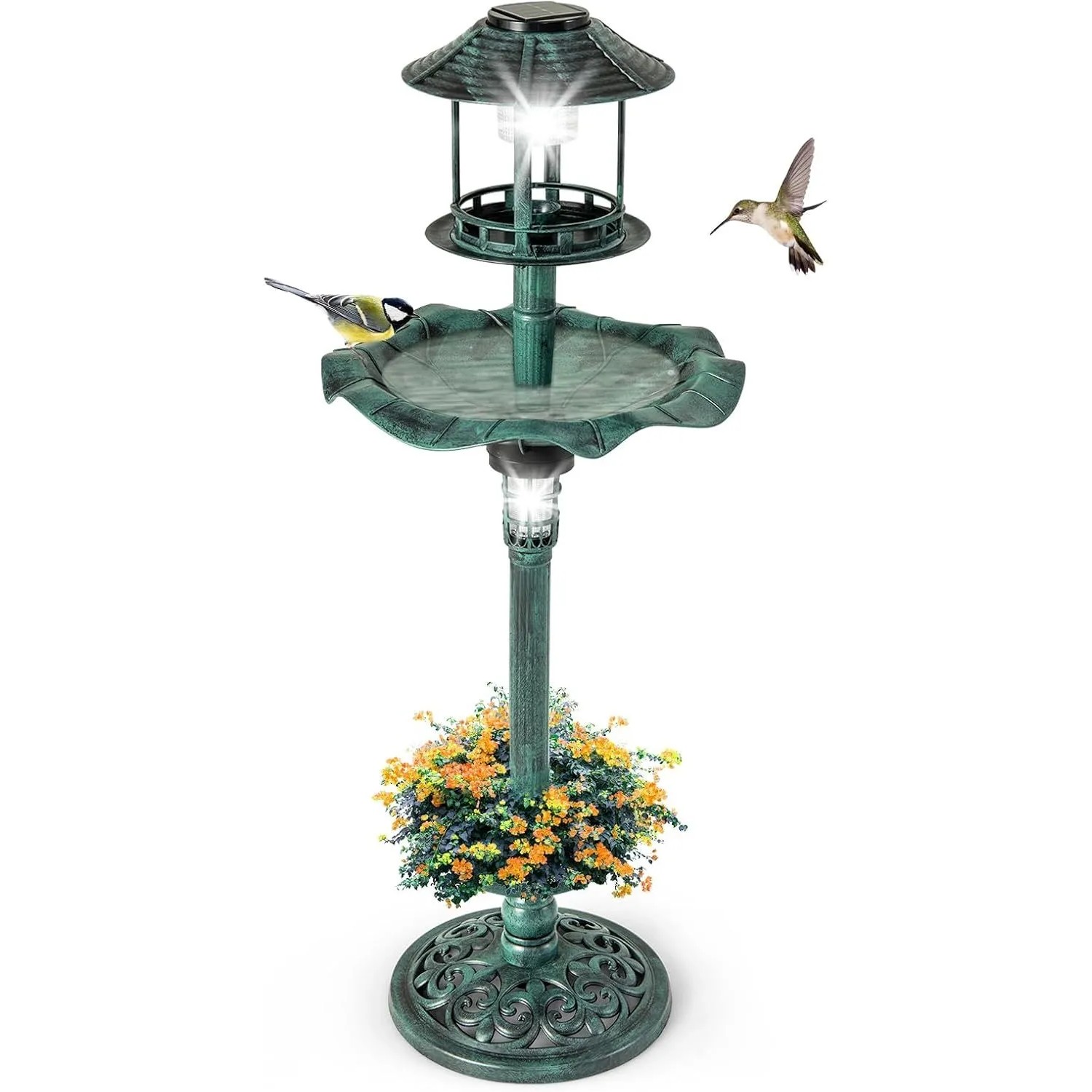 Costway Vogeltränke mit Solarleuchte Grün 43 x 110 cm_2