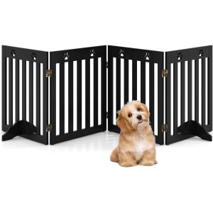 Costway Klappbar Treppengitter 60 cm Hoch 4 Paneele Braun