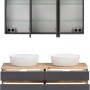 Held Möbel Doppelwaschtisch-Set Trient, 120 cm, grau/Wotaneiche mit Aufsatzbecken und Spiegelschrank.