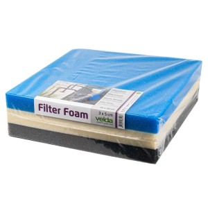 Velda Teich Filterschaum 3 Schichten: blau, beige, schwarz. Fein, mittel, grob für Teichfilter, 50x50x5cm. Reinigt Teichwasser.
