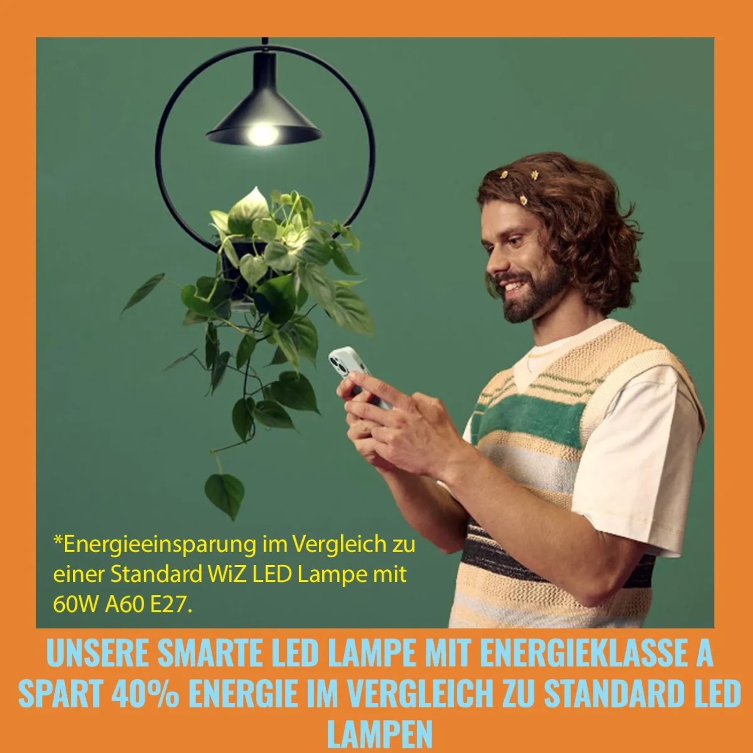Smarte WiZ LED Lampe E27 in Glühlampenform mit App-Steuerung und Energiesparfunktion.