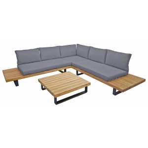 4-teilige Lounge-Gruppe Acapulco in Anthrazit mit FSC®-zertifiziertem Holz und grauen Auflagen.