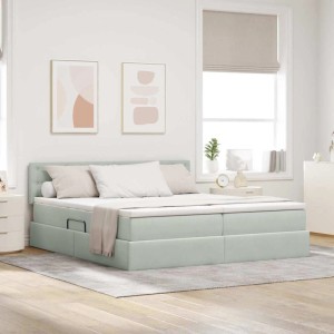 vidaXL Bett mit LED-Lichtleisten Hellgrau 200 x 200 cm Samt 3371639