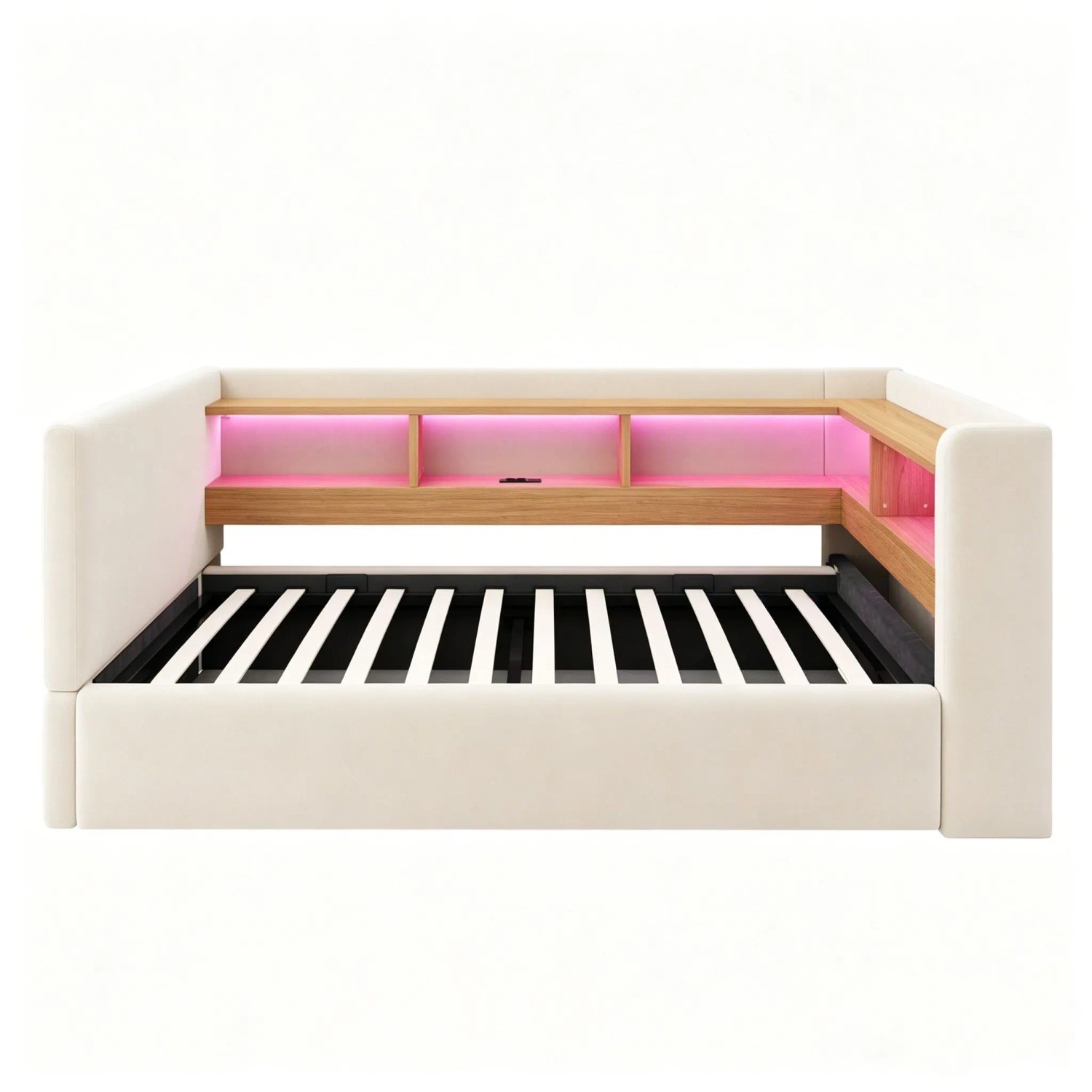 Merax Polsterbett Schlafsofa 90X190 cm LED Beige
