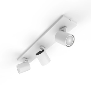 Weißer Philips Hue LED Spot Runner, 3-flammig, mit Dimmer für flexible Lichtsteuerung.