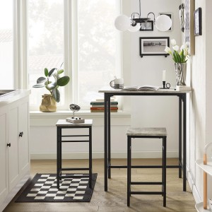 SoBuy Sitzgruppe OGT10-HG mit Tisch und 2 Stühlen, Holz/Metall, grau/schwarz.