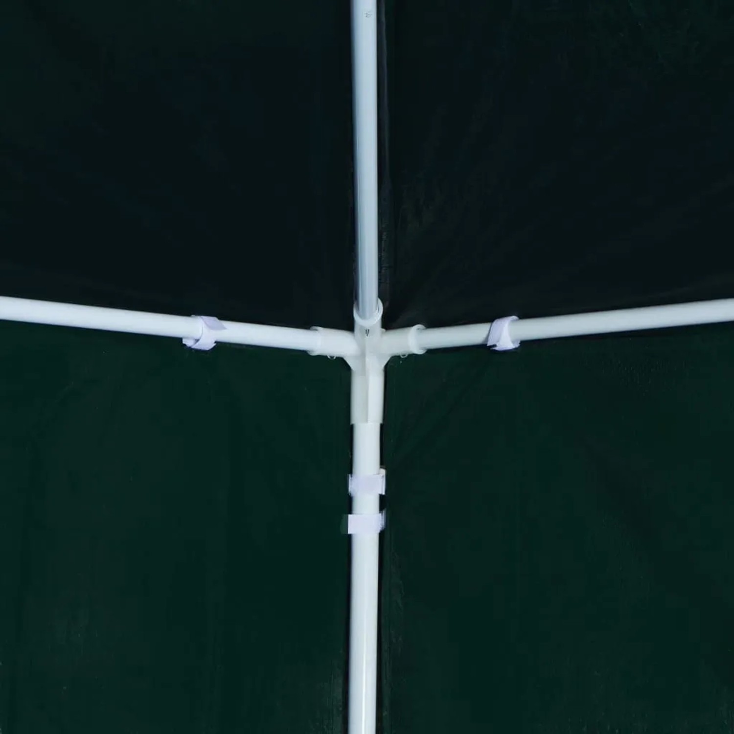 Detailaufnahme des Stahlrahmens eines grünen 3x4 m Partyzelts von vidaXL.