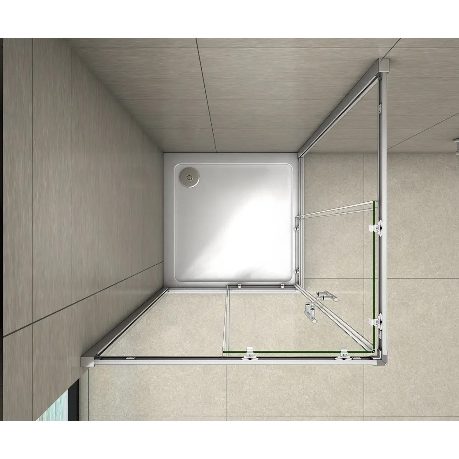 AICA Duschkabine 80x80 mit Schiebetür, Eckeinstieg und Sicherheitsglas, Draufsicht.