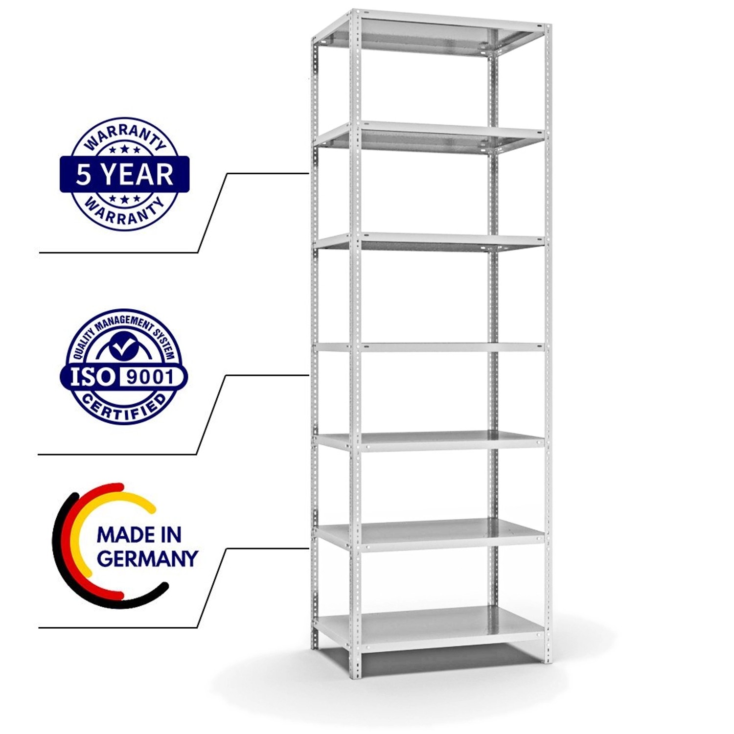 PROREGAL Fachbodenregal, Schraubsystem, lichtgrau, 7 Böden, 300x100x60 cm, beidseitig nutzbar.