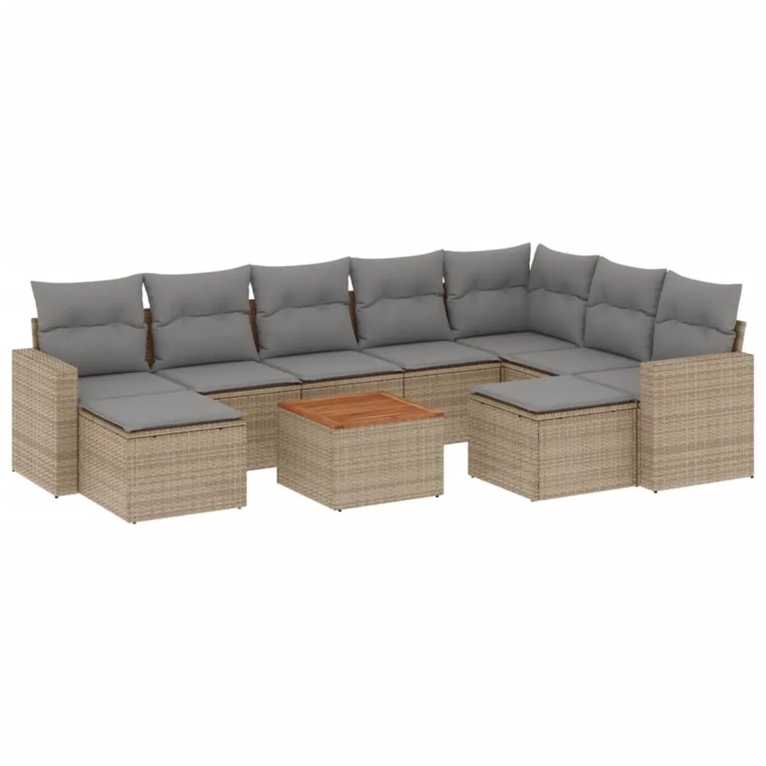 vidaXL 10-Tlg Garten-Sofagarnitur mit Kissen Beige Poly Rattan 3224407
