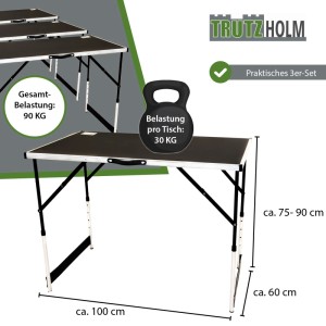 TRUTZHOLM Multifunktionstisch 3er Set, ideal für Flohmärkte, Camping und als Tapeziertisch.