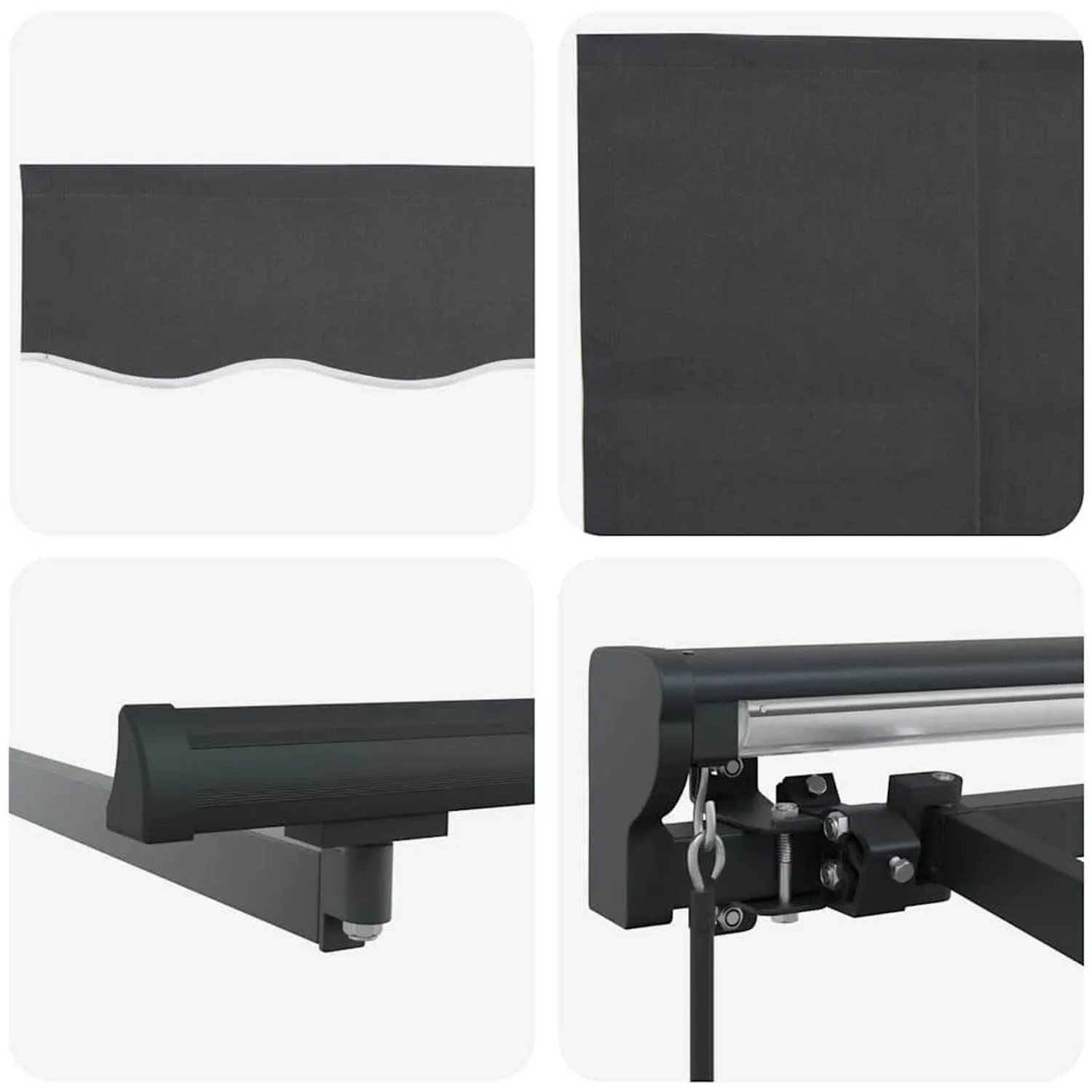 vidaXL Einziehbare Markise, anthrazit, 300x250 cm, Polyester/Metall, Details von Stoff und Mechanismus.
