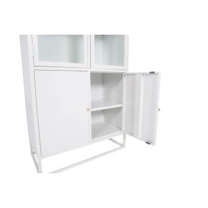 Weißer Vitrinenschrank mit 4 Glastüren und 5 Ablagen von ebuy24, Tür geöffnet.