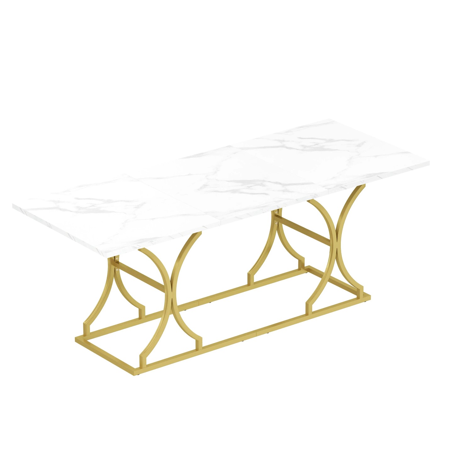 okwish Esstisch mit Marmoroptik 8-10 Personen Wohnzimmer Essbereich 200x80x76cm Weiß Gold