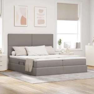 vidaXL Bett mit LED-Lichtleisten mit Kopfteil Taupe 200 x 200 cm Stoff 3372830