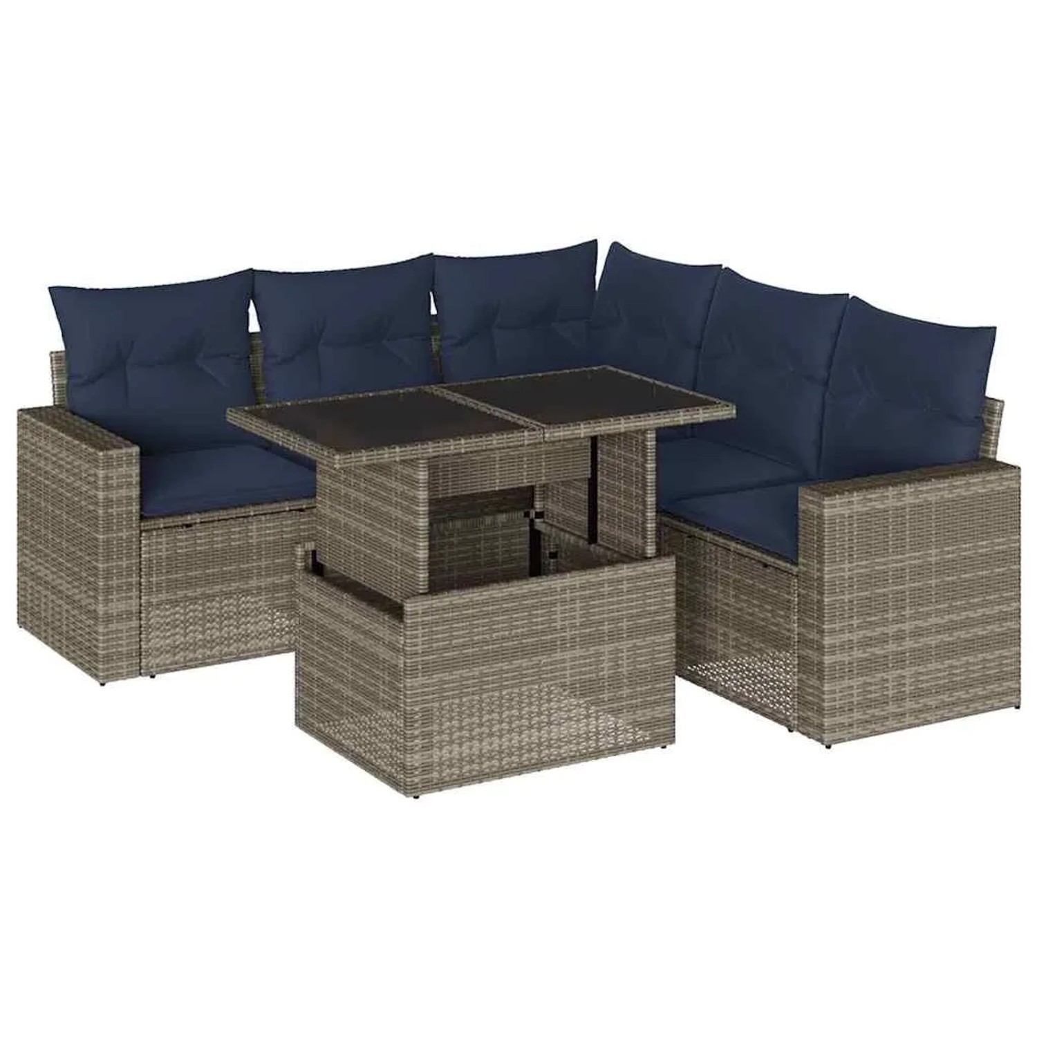 vidaXL 6-Tlg Gartensofa-Set mit Kissen Grau Polyrattan 3267271 günstig online kaufen