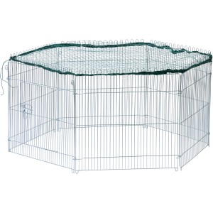 Dobar 6-eckiges Freilaufgehege mit Schutznetz für Kleintiere, einfache Montage.