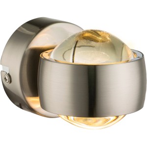 Globo LED-Wandleuchte RANDI, Nickel matt mit klarem Glas, warmweißes Licht.