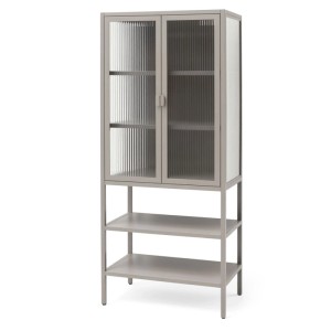 Osoltus Vitrine im Industrial Design: Schrank aus Stahl und Riffelglas, warmgrau, 60x35x146 cm.