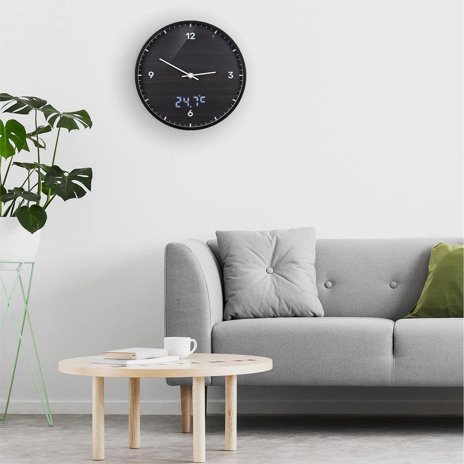 Bresser Wanduhr MyTime mit LED-Sekunden-/Temperaturanzeige Ø 24 cm