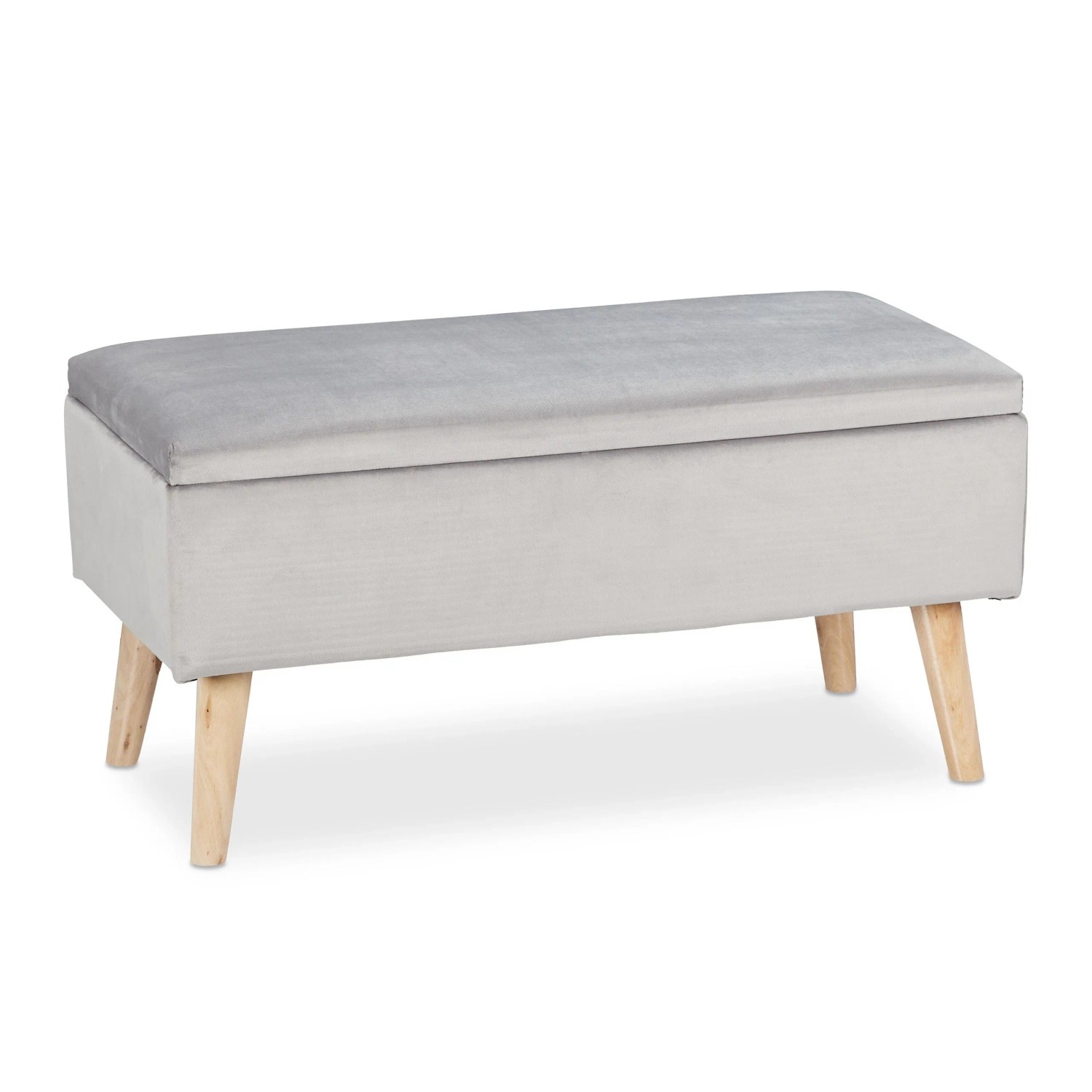 Relaxdays Sitzbank Samt Eukalyptusholz Hellgrau Stauraum 80 cm x 40 cm x 41 cm 12,2 kg
