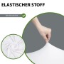 Detailaufnahme: Weiße TRUTZHOLM Stehtischhusse aus elastischem Stoff, passend für 70cm Stehtische.