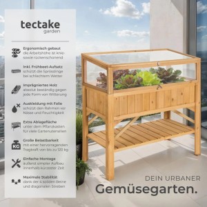 Tectake Hochbeet  Aus Holz  Mit Ablage und Frühbeet Aufsatz Witterungsbeständig  119 x 57 x 90 cm Braun