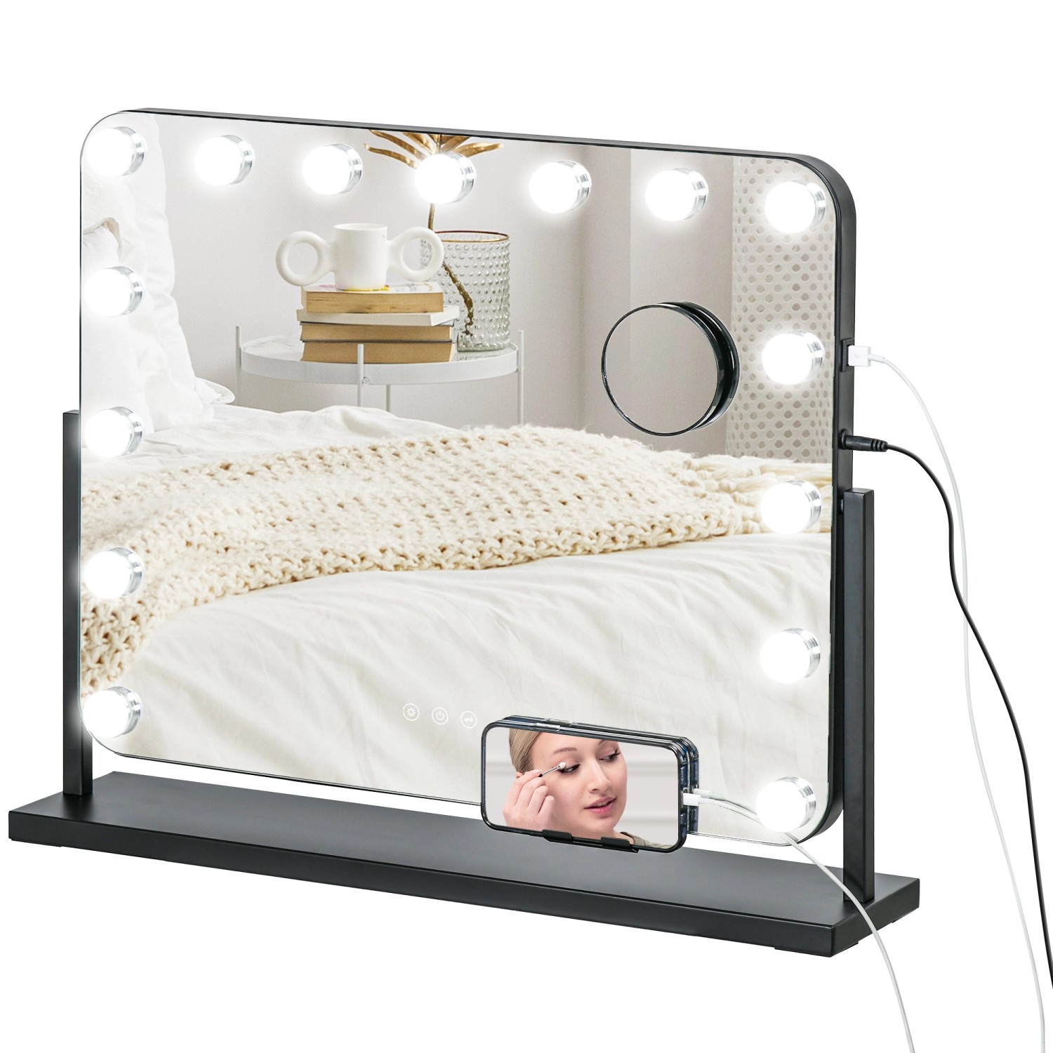 HOMCOM Hollywood Spiegel mit 14 LED Licht 3 Lichtfarben günstig online kaufen