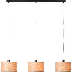 Brilliant Pendelleuchte Romm, 3-flammig, Holz/Schwarz, für Wohnräume. Hängeleuchte mit Holz-Optik.