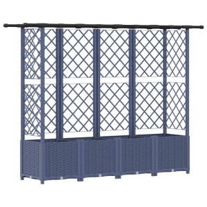 Graues vidaXL Hochbeet aus PP mit Rankgitter und Dach. Ideal für Kletterpflanzen auf Balkon und Terrasse.