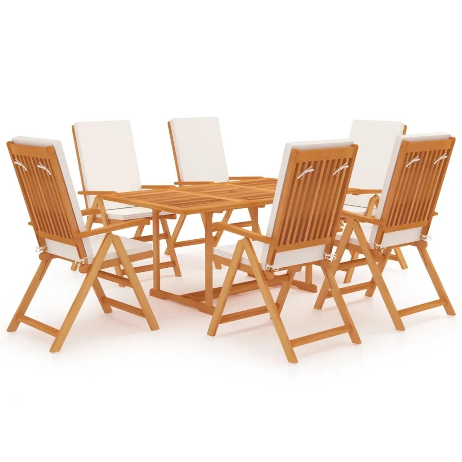 vidaXL 7-tlg Garten-Essgruppe mit Kissen Massivholz Teak Modell 2
