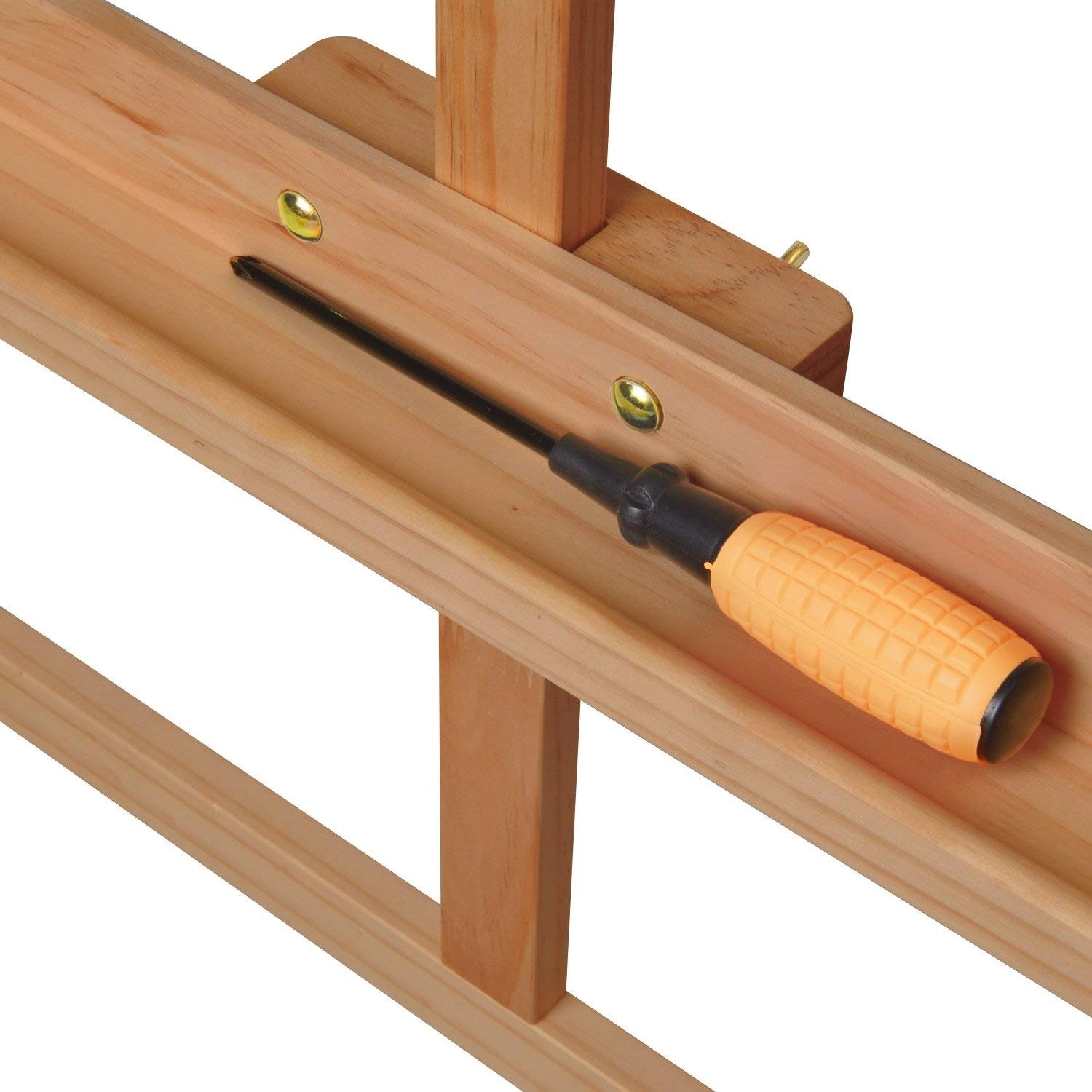 Detailaufnahme Artina Sevilla Staffelei aus Buchenholz mit Schraubendreher.