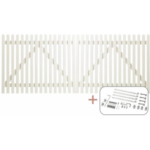 Weißes Doppeltor aus Nadelholz (300x120cm) mit Beschlägen für Gartenzäune.