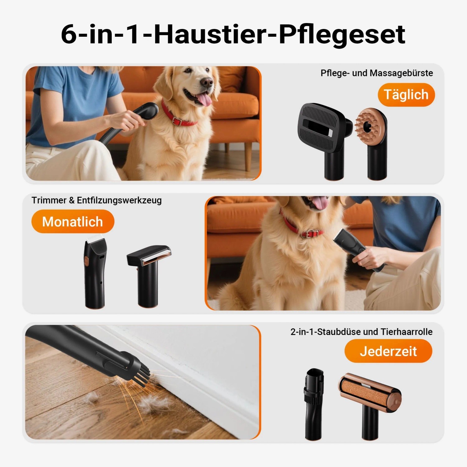 Fudajo Haustier Pflegeset Schwarz 6In1 Multifunktion Schermaschine Fellpflege_4