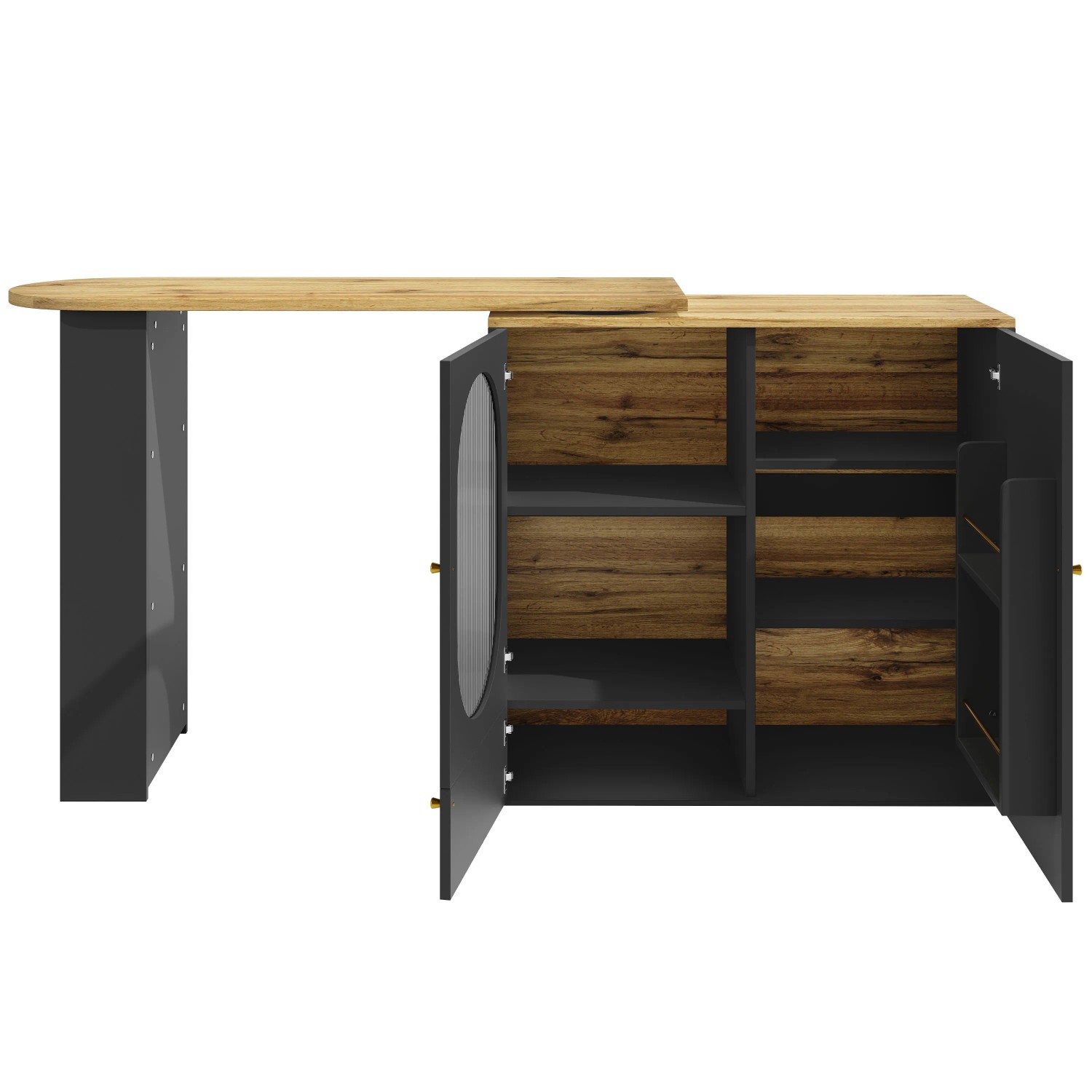 Merax 360° Drehbarer Bartisch 138x39x102cm  Stauraum  Türen  Kücheninsel Weiß/Schwarz