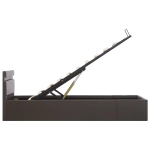 Graues Kunstleder Bett 90x200 mit Bettkasten und LED Beleuchtung.