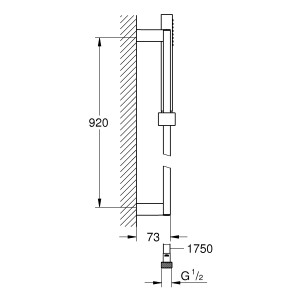 Technische Zeichnung: Grohe Brausestangenset Euphoria Cube Stick, Chrom, mit Maßangaben.
