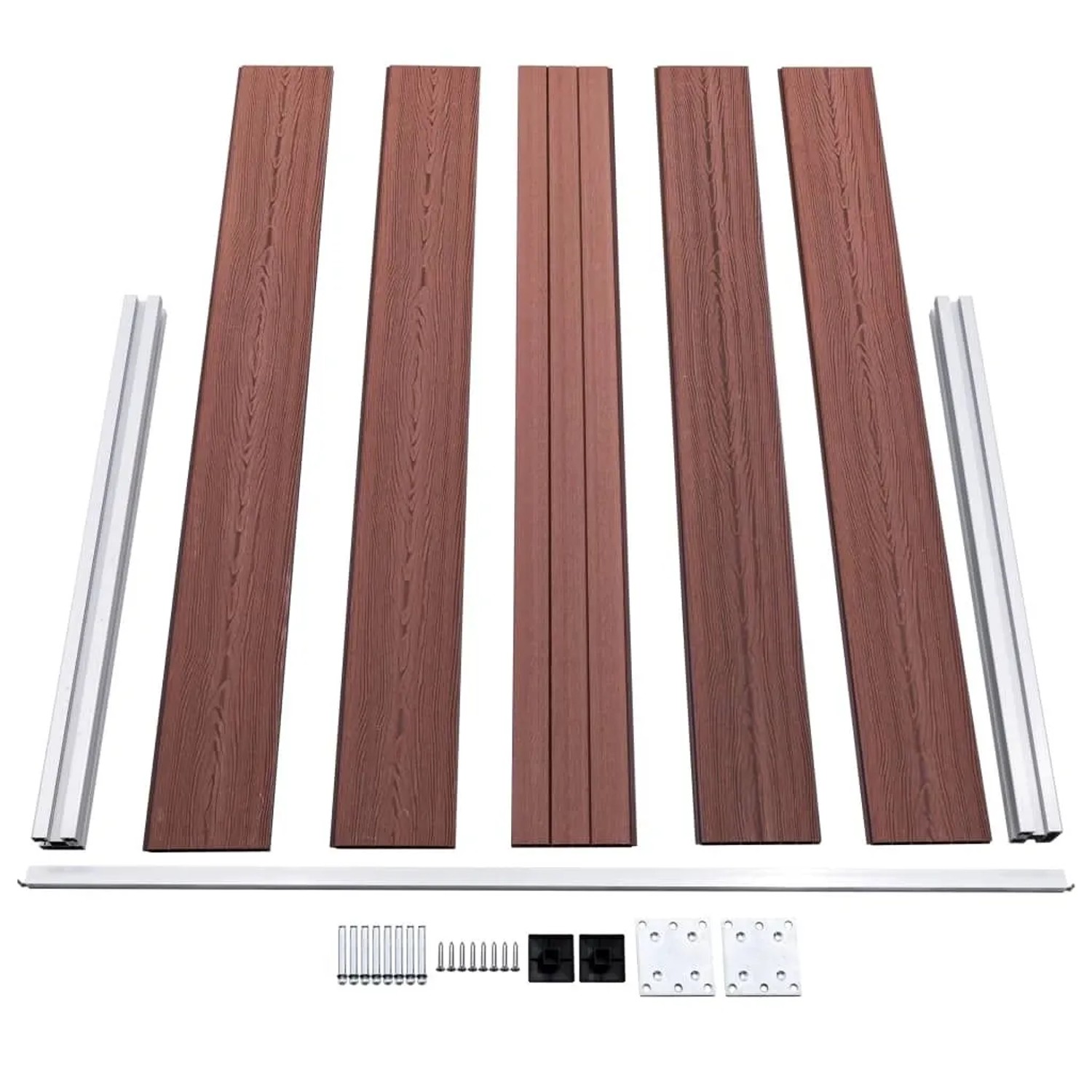 vidaXL Gartenzaun WPC, braun, 872x106 cm, bestehend aus Zaunbrettern, Pfosten und Aluminiumleisten.